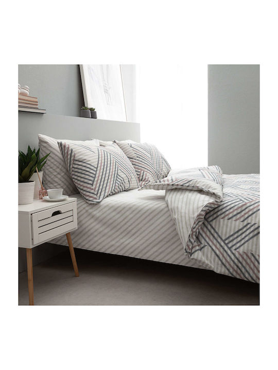 Vesta Home Set Bettbezug Baumwolle Doppelbett mit 2 Kissenbezügen 200x240 Zelma 000008953 2 Γκρι / Ροζ