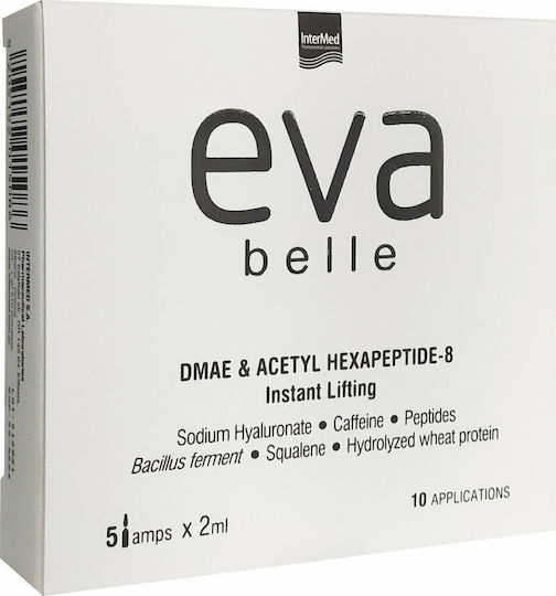 InterMed Eva Belle DMAE & Acetyl Hexapeptide-8 Moisturizing & Anti-aging Serum Face with Hyaluronic Acid for Radiance & Firming 5x2ml