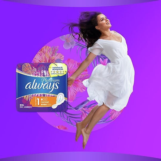 Always Platinum Ultra Normal Pantyliners with Wings for Normal Flow 4 Drop Size 1 8pcs Comfort & Protection Normal Ultra