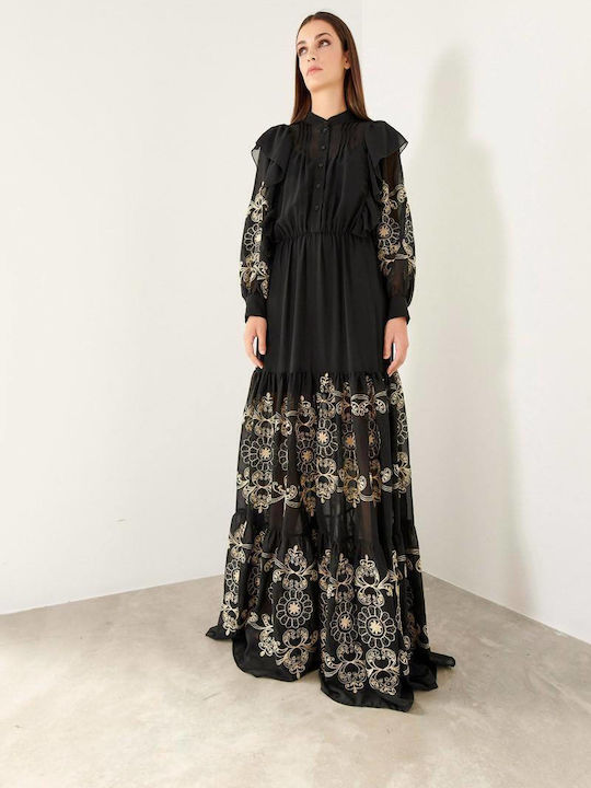 Maxi dress with embroidery - Black