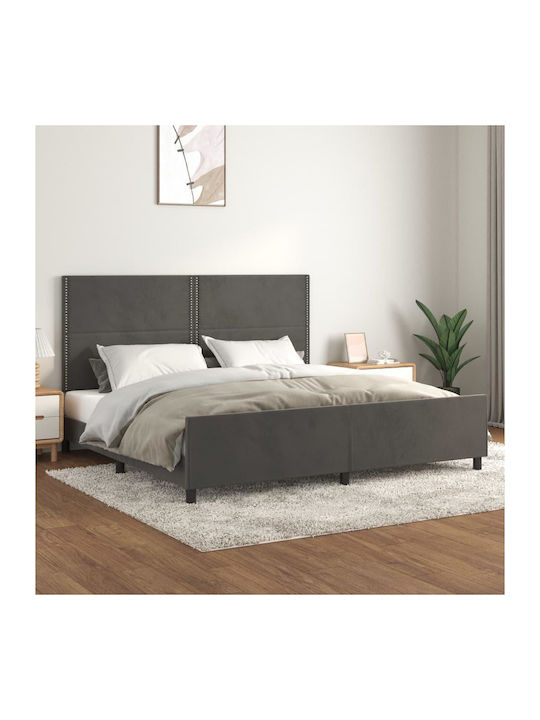 Κρεβάτι King Size Επενδυμένο με Ύφασμα Σκούρο Γκρι για Στρώμα 200x200cm