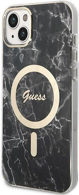 Guess MagSafe + Wireless Charger Apple iPhone Umschlag Rückseite Silikon Marble Black (iPhone 14) GUBPP14SHMEACSK