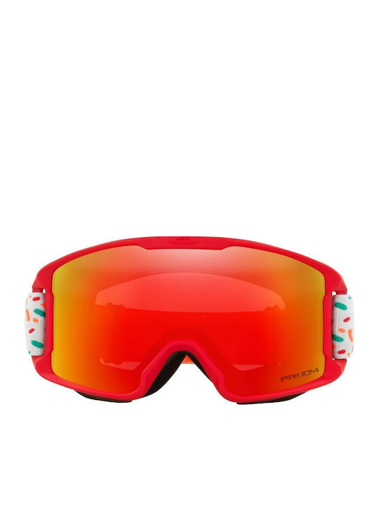 Oakley Line Miner Μάσκα Σκι & Snowboard Ενηλίκων Κόκκινη με Φακό Καθρέπτη σε Κόκκινο Χρώμα