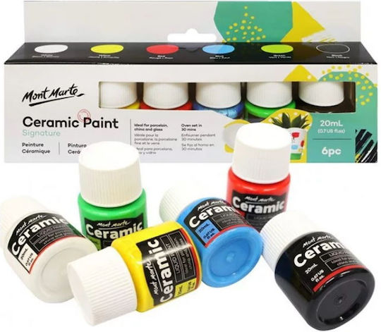 Mont Marte Liquid Craft Paints Set Multicolour for Porcelain and Glass 20ml 6pcs