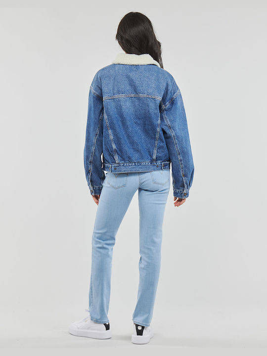 Levi's 90s Scurt Jachetă de femei din denim cu căptușeală de blană Albastru