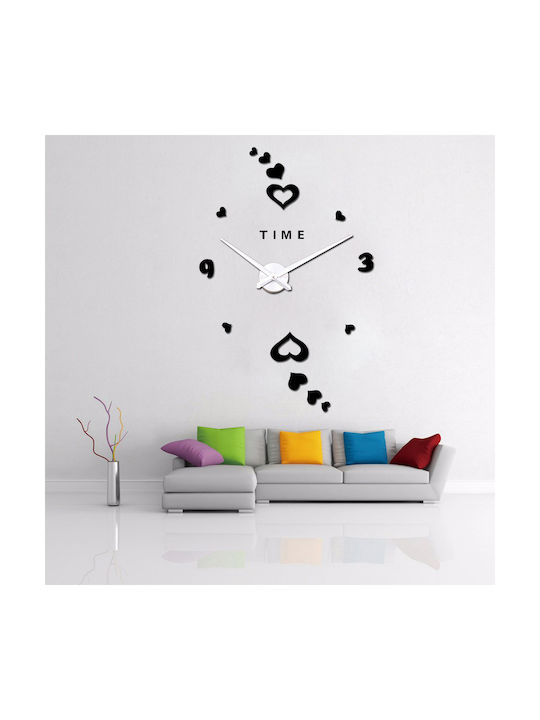 3D DIY με Καρδούλες 3D Wall Clock Sticker Plastic Black