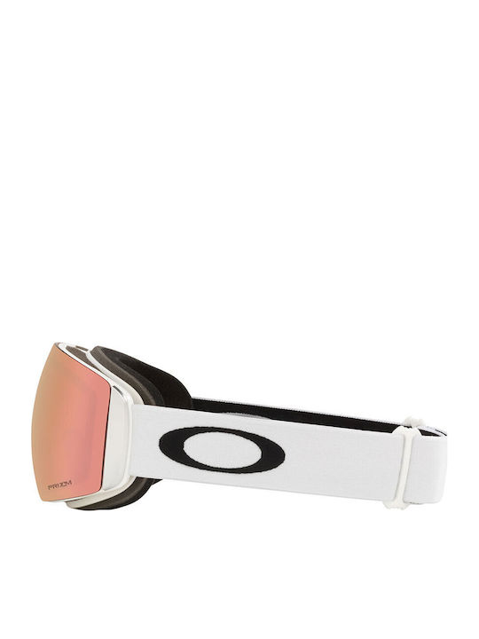 Oakley Flight Deck Mască de Schi & Snowboard pentru Adulți, Albă, cu Lentilă Fumurie Roz