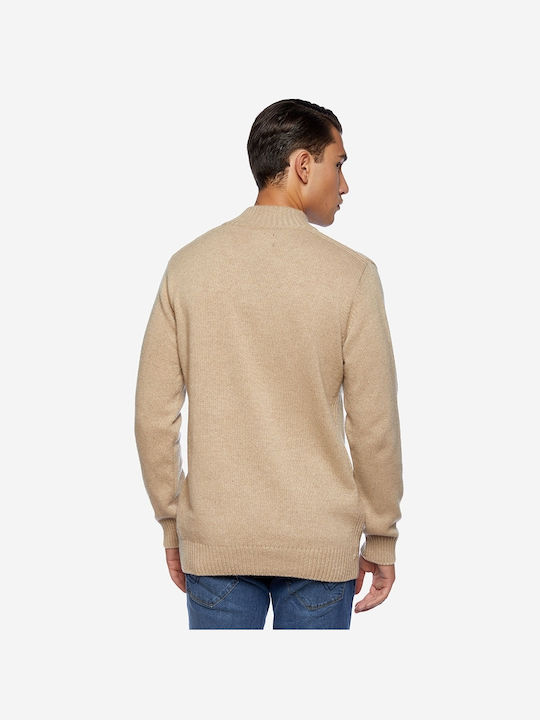 Sogo Herren Langarm-Pullover Ausschnitt mit Reißverschluss Beige