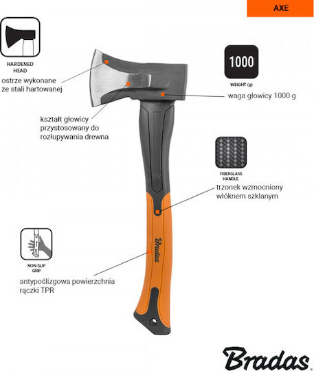 Bradas KT-SF2100 Τσεκούρι Σχισίματος Βάρους 1kg με Λαβή Fiberglass