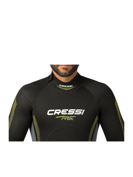 CressiSub Fast All-in-One Jumpsuit Wetsuit Double-Lined with Zip Black Gray 7mm