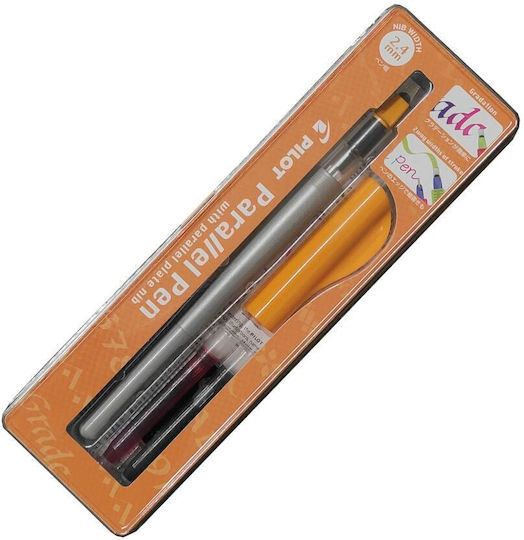 Pilot Calligraphy Pen Fine 2.4mm Silver with Blue Ink