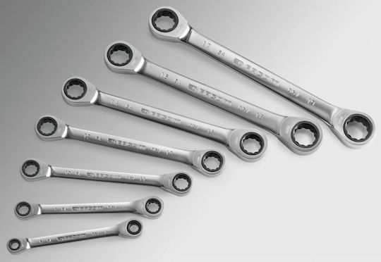 Facom Set 7 Double Polygon Wrench Straight with Ratchet Mechanism