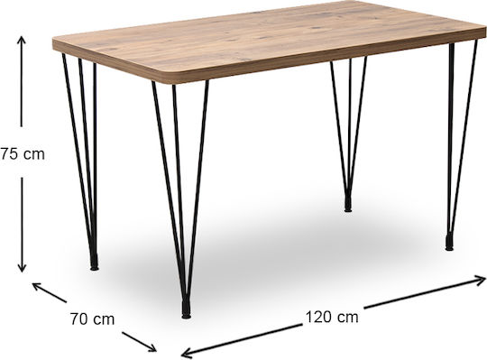 Roger Dining Room Wooden Table with Metal Frame 120x70x75cm
