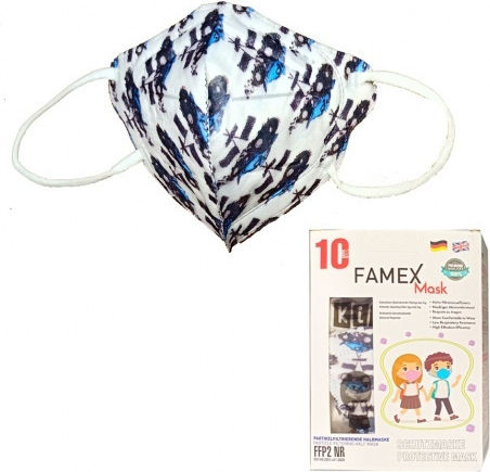 Famex Disposable Protective Mask FFP2 NR Kids White with Cars 40pcs