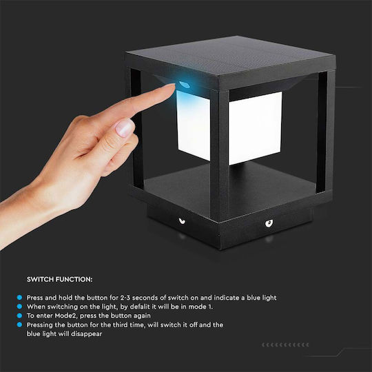 V-TAC Solar Light Floor 2W 90lm Warm White 3000K with Motion Sensor and Photocell IP65 14cmx14cmx16.3cmcm