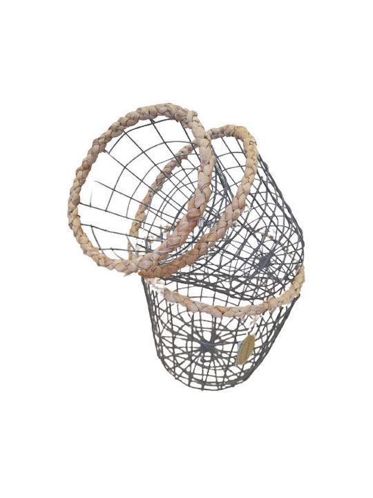 Set of 3 metal grey baskets with bamboo detail 24*27 & 20*24 & 18*21