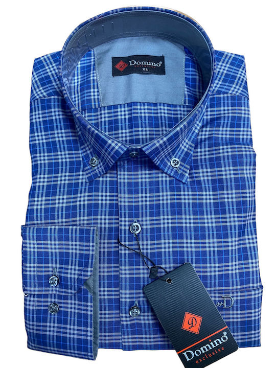 Domino Men's shirt plaid blue 29218