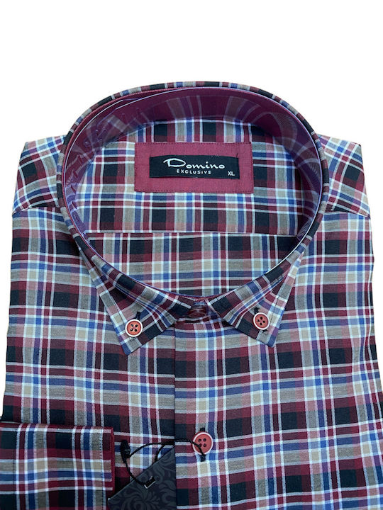 Domino Men's shirt plaid burgundy color