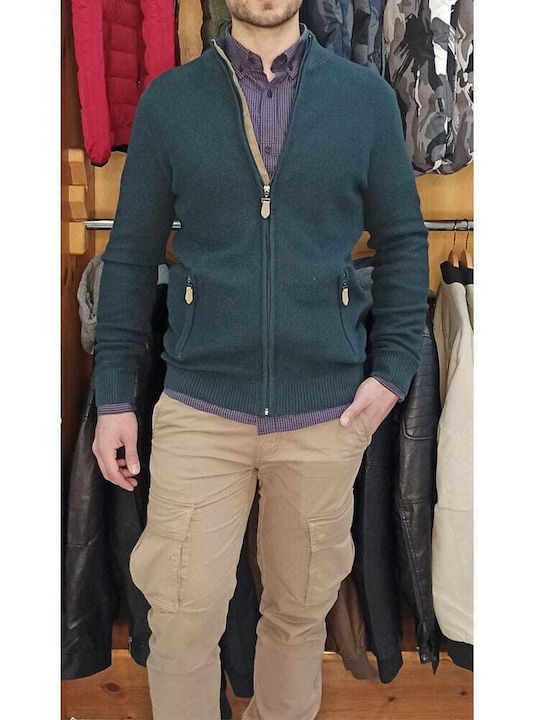 Double Men's Knitted Cardigan with Zipper Forest Green