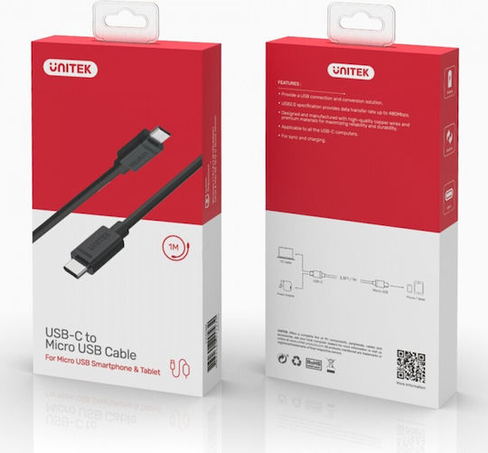 Unitek USB 2.0 Cable USB Type-C Male - Micro USB-A Black 1m