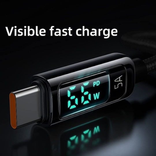 Mcdodo Visuelles Display Geflochtenes LED USB 2.0 Kabel USB Typ-C männlich - USB-A 66W PD Schwarz 1.2m CA-8690