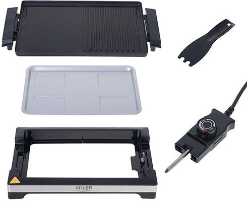 Adler Tabletop Electric Grill Smooth and Ribbed Plate 3000W with Adjustable Thermostat 33cmx33cmcm