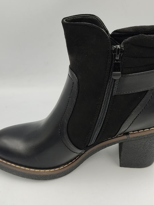 Leather Women's Ankle Boots with Medium Heel Black
