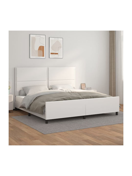 King Size Bed Padded with Leather with Slats White 200x200cm