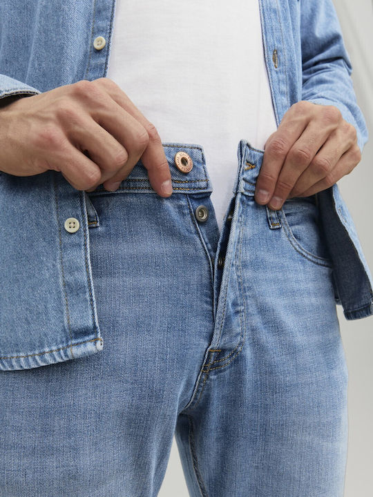 Ανδρικό Παντελόνι Τζιν Ελαστικό με Slim Straight Εφαρμογή Γαλάζιο