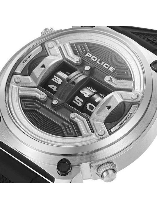 Police Rotor Herrenuhr 50mm Batterie mit Schwarz Kautschukarmband