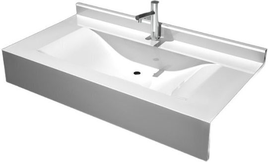 Sanitec Wave Single Επιτοίχιος Κρεμαστός Νιπτήρας από Συνθετικό Υλικό 98x50cm Λευκός
