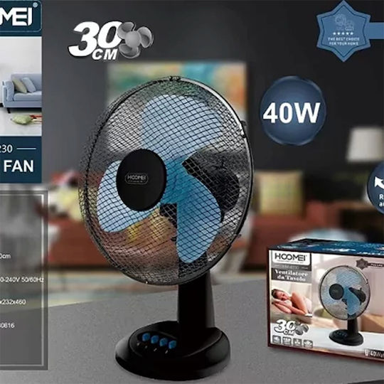 Hoomei Ventilator De Masă 40W Diametru Ventilator 30cm Negru