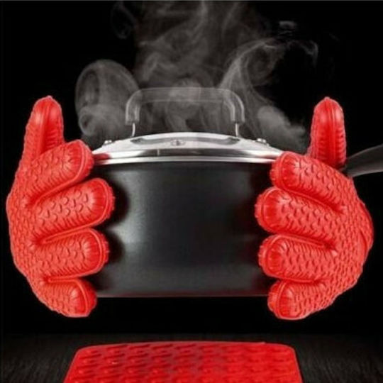 Factory Silicone Oven Mitts Set Red 2pcs
