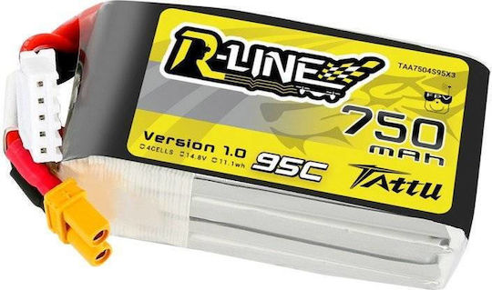 Tattu R-Line Батерия Li-Po 14.8V 750mAh 95C 4S XT30 за Дрон