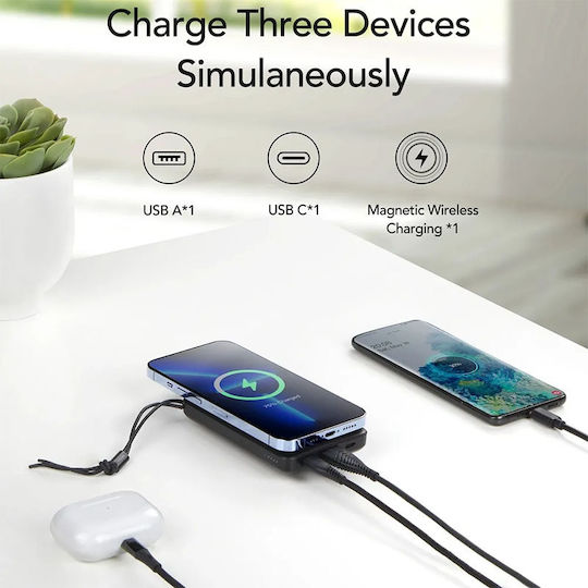 Veger MagOn Baterie Externă Magnetică Wireless MagSafe 10000mAh 22.5W cu Port USB-A și Port USB-C Power Delivery / Quick Charge 3.0 Neagră