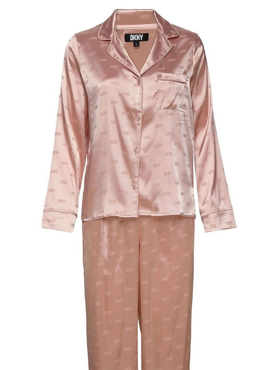 DKNY Winter Damen Pyjama-Set Satin Blush