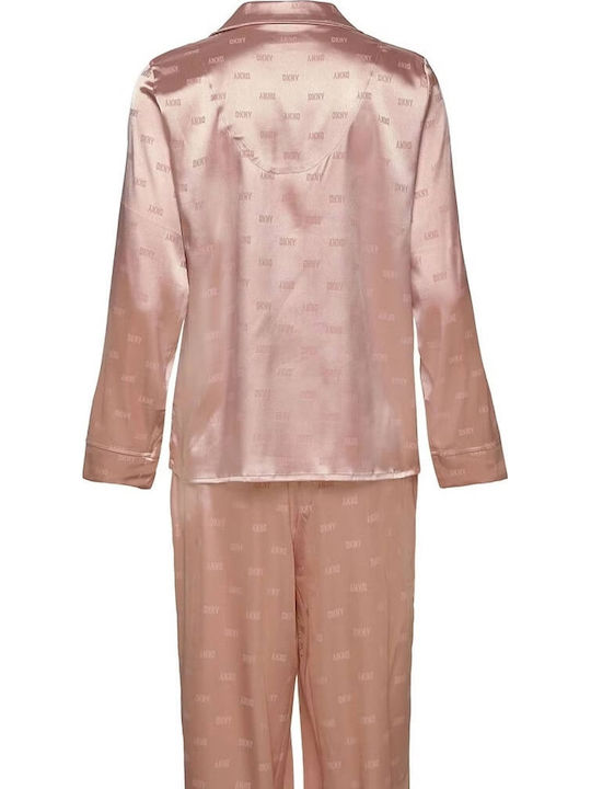DKNY Χειμερινό Γυναικείο Σετ Πιτζάμας Σατέν Blush