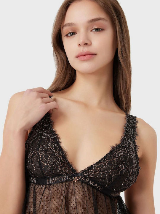 Emporio Armani Χειμερινό Γυναικείο Νυχτικό με String Μαύρο