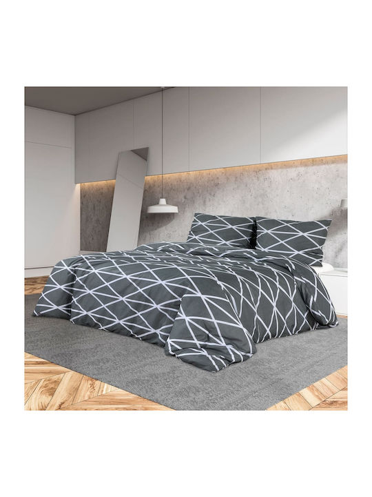 vidaXL Set Bettbezug Baumwolle Über-Doppelbett mit 2 Kissenbezügen 220x240 Grey