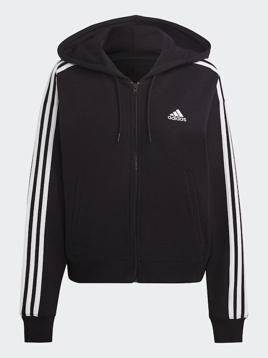 Essentials Cropped Γυναικεία Ζακέτα Φούτερ με Κουκούλα Μαύρη