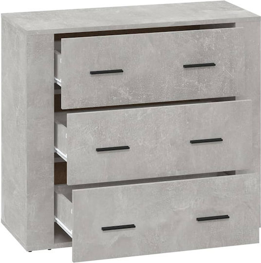 Comodă Dormitor Din Lemn Cu 3 Sertare Gri Beton 80x33x70cm