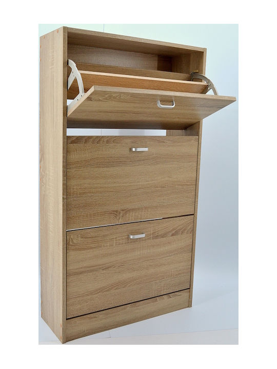 Wooden Shoe Organizer with 3 Shelves Beige 63x24x115cm