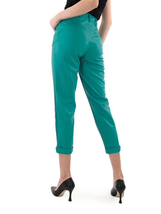 Black & Black Women's High-waisted Leather Capri Trousers Green