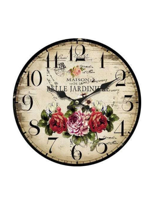 ArteLibre Antique Wall Clock Wooden Ecru Ø34cm