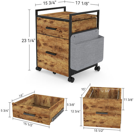 Office Storage Drawer with Wheels & 2 Drawers Brown L48.5xW48.5xH64.5cm ERK-HORB-US