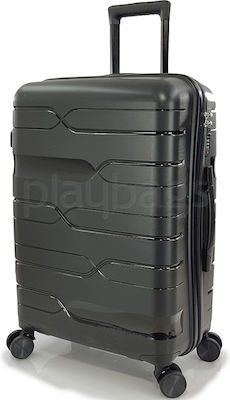 Playbags Medium Travel Suitcase Hard Black with 4 Wheels Height 65cm