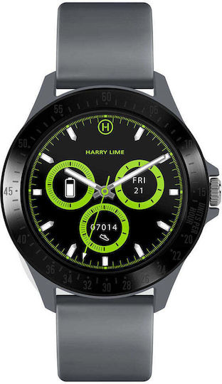 Harry Lime HA07 Aluminium 44mm Smartwatch με Παλμογράφο (Black / Grey Silicone)