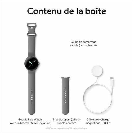 Google Pixel Watch Stainless Steel 41mm with Heart Rate Monitor (Polished Silver case/Charcoal Active band)