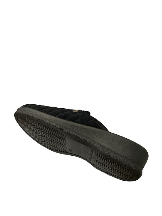 Women's slipper with leather bottom FAME-LS419112P-BLACK