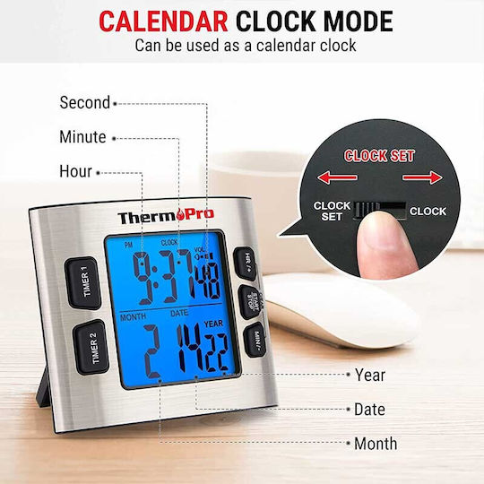 Electronical Kitchen Timer ThermoPro Countdown Silver